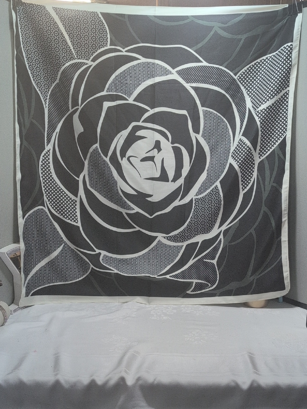 Black And Off White Large Camelia Flower Fashion Scarf/ Wrap 💥